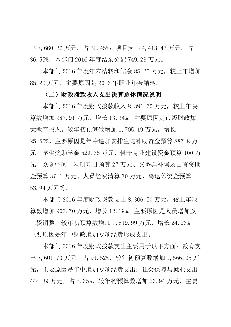 重庆工贸职业技术学院2016年度部门决算公开